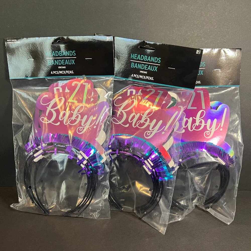 Lot of 3 Amscan 4pc Party Accessory Favor 21st Birthday Shiny Headband Tiaras